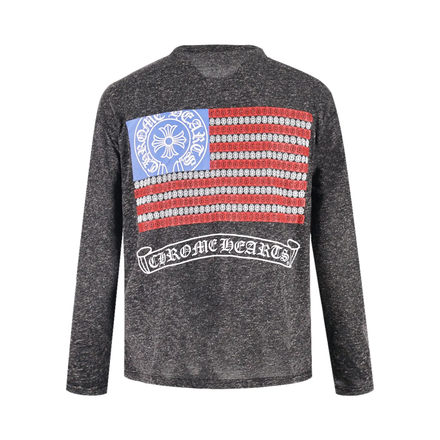 🅿️340 [Exclusive supply] CH Croix Heart Flag Printed Long Sleeve (Gray) The original version was purchased from Japan Osaka National Specialty School for 4500. The fabric is made of 230 grams of cotton. The printing adopts manual glue printing process. Customized auxiliary materials, produced by large manufacturers, are very demanding in workmanship, and the upper body is comfortable and natural. Size:S-M-L
